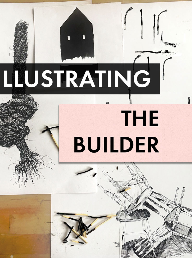 Pile of drawings made for short story The Builder.